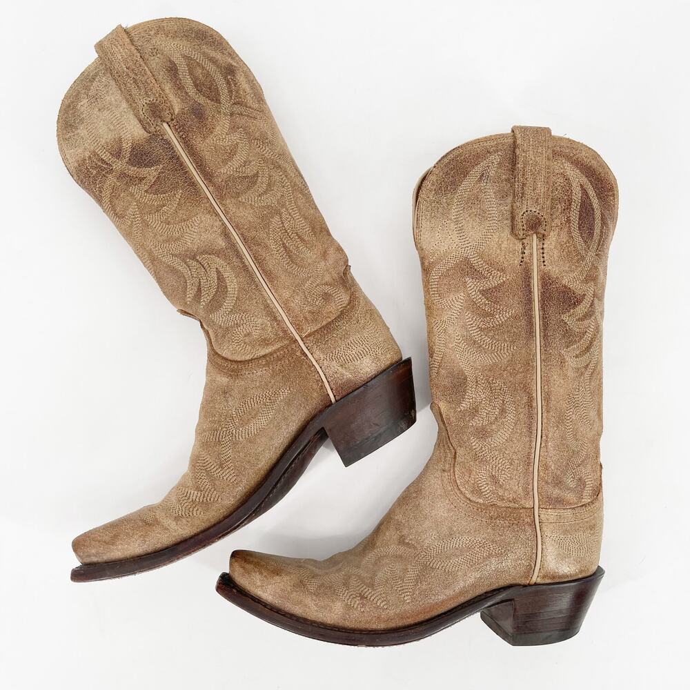 Lucchese Women’s 6 Tan Neutral Roughout Suede Snip Toe Cowgirl Western Boots - Picture 4 of 11